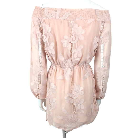 Lovers + Friends Kory Off The Shoulder Dress Womens Small Blush Pink Long Sleeve - Picture 8 of 15